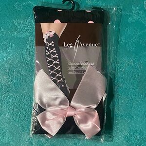 Leg Avenue Black and Pink with Pink Bow Stockings
